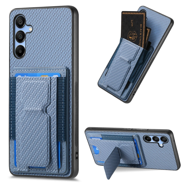 Carbon Fiber Fold Stand Elastic Card Bag Phone Case