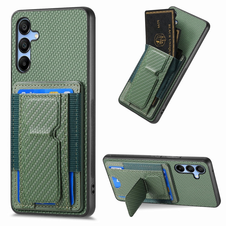 Carbon Fiber Fold Stand Elastic Card Bag Phone Case