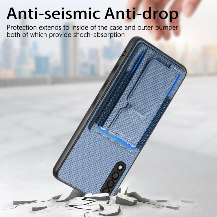 Carbon Fiber Fold Stand Elastic Card Bag Phone Case