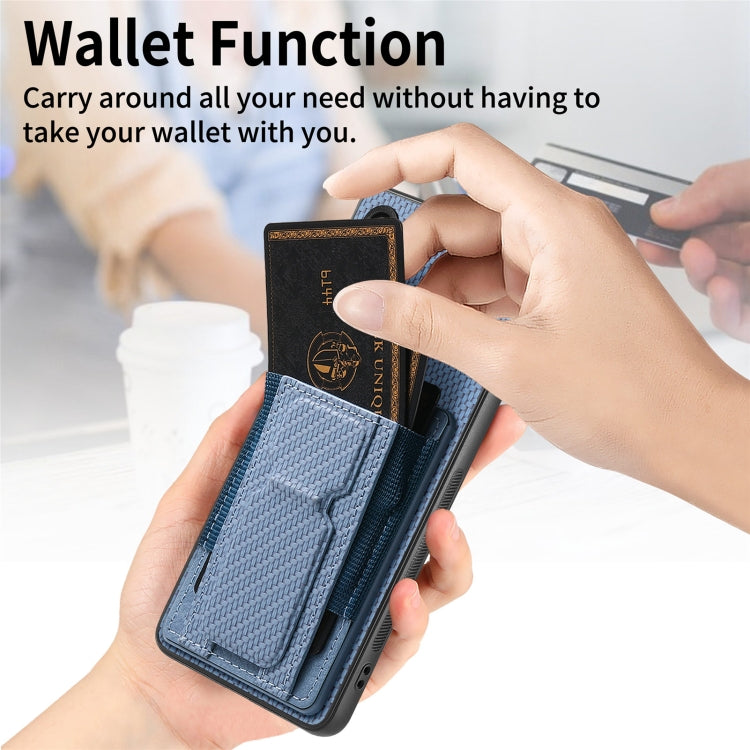 Carbon Fiber Fold Stand Elastic Card Bag Phone Case