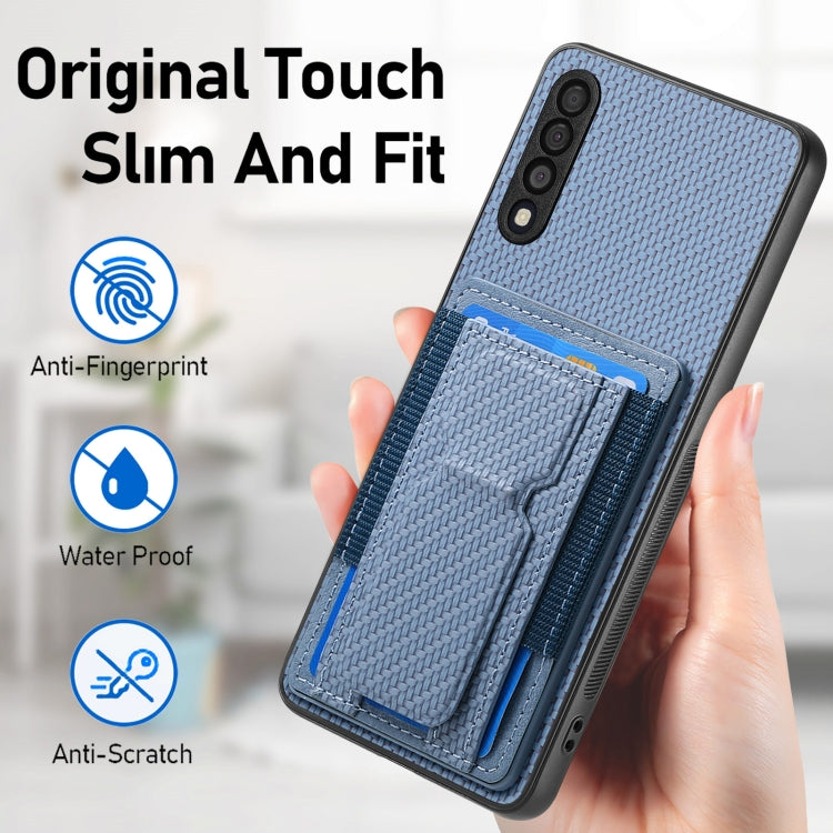 Carbon Fiber Fold Stand Elastic Card Bag Phone Case