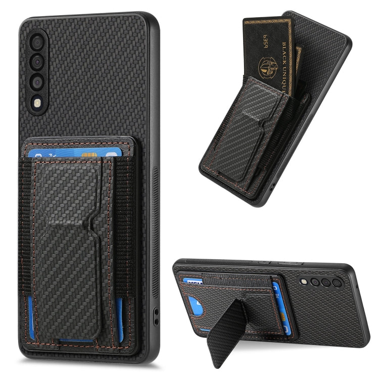 Carbon Fiber Fold Stand Elastic Card Bag Phone Case
