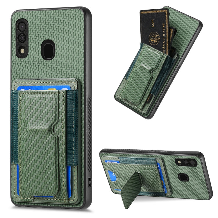 Carbon Fiber Fold Stand Elastic Card Bag Phone Case