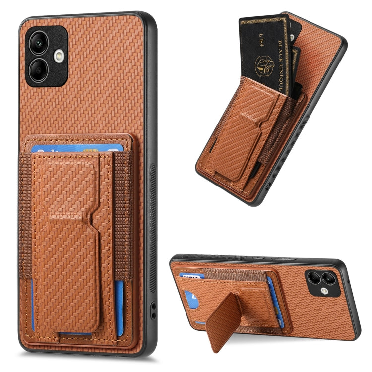 Carbon Fiber Fold Stand Elastic Card Bag Phone Case