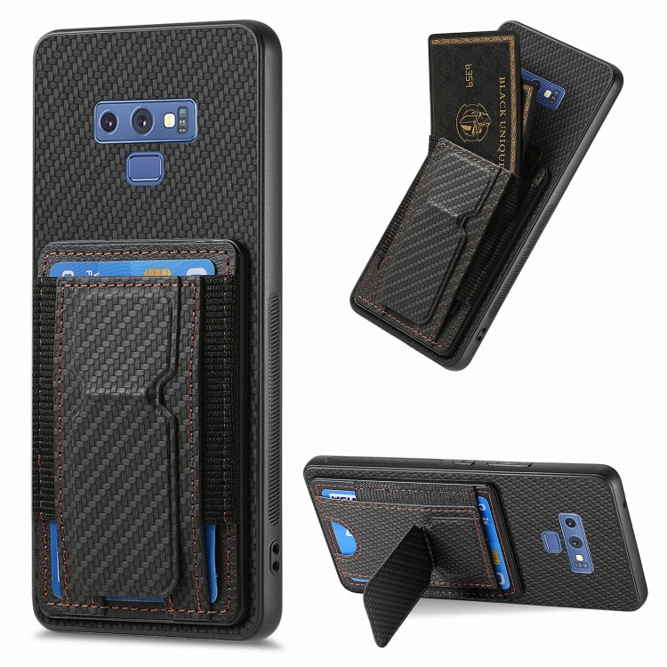 Carbon Fiber Fold Stand Elastic Card Bag Phone Case