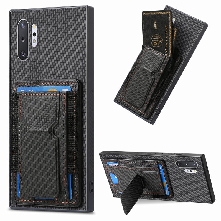 Carbon Fiber Fold Stand Elastic Card Bag Phone Case