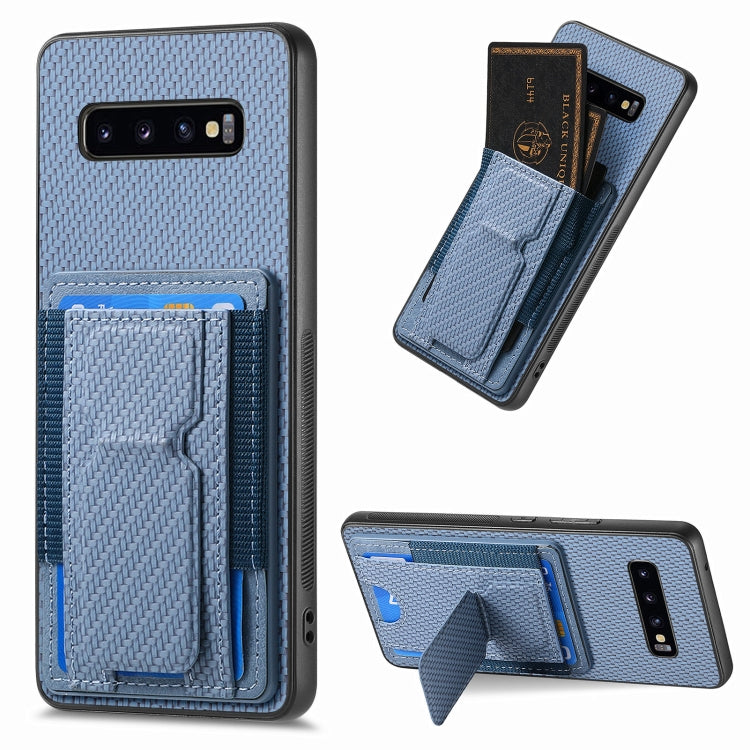 Carbon Fiber Fold Stand Elastic Card Bag Phone Case