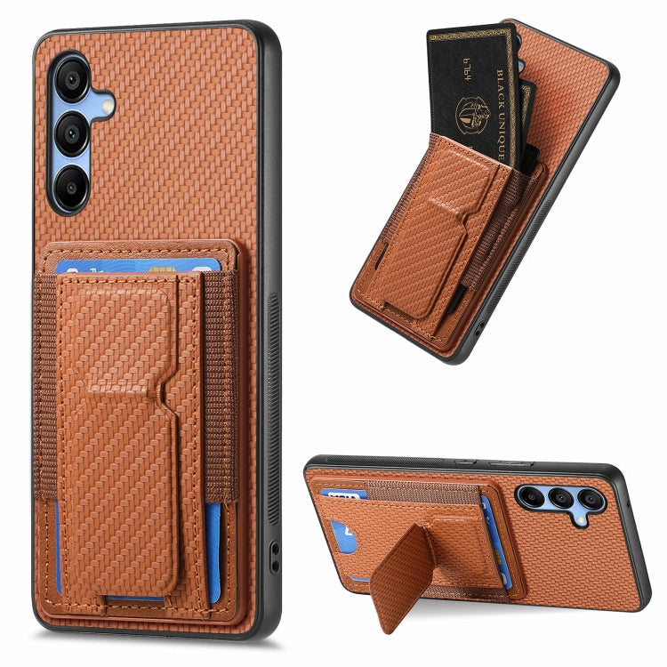Carbon Fiber Fold Stand Elastic Card Bag Phone Case