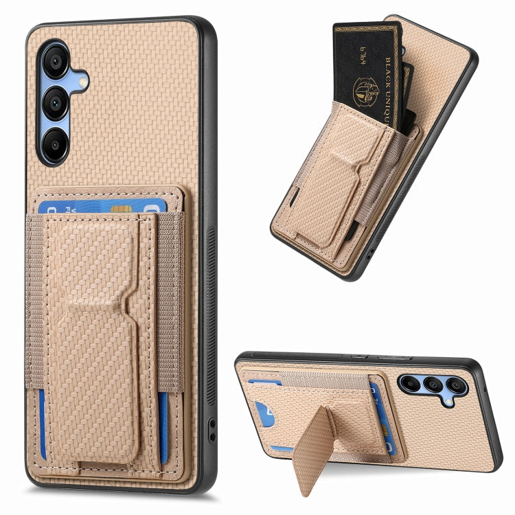 Carbon Fiber Fold Stand Elastic Card Bag Phone Case