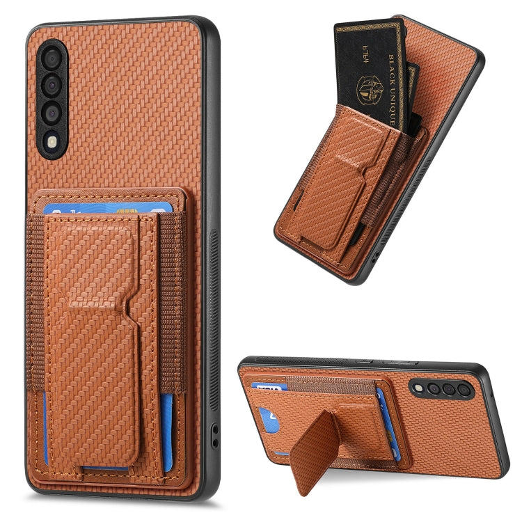 Carbon Fiber Fold Stand Elastic Card Bag Phone Case