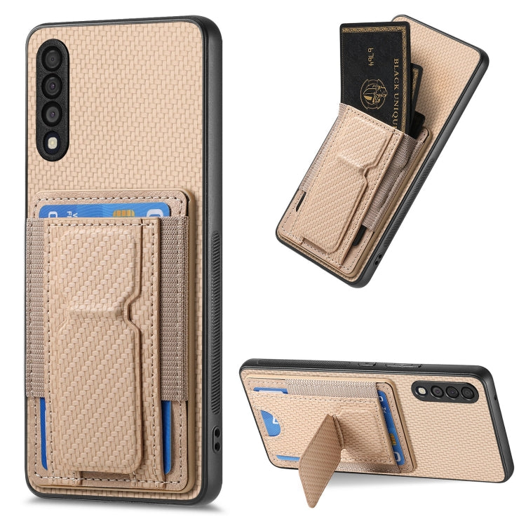 Carbon Fiber Fold Stand Elastic Card Bag Phone Case