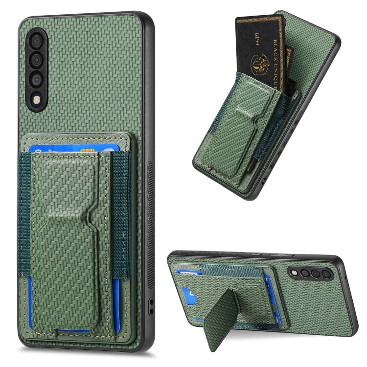 Carbon Fiber Fold Stand Elastic Card Bag Phone Case