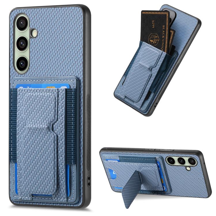 Carbon Fiber Fold Stand Elastic Card Bag Phone Case