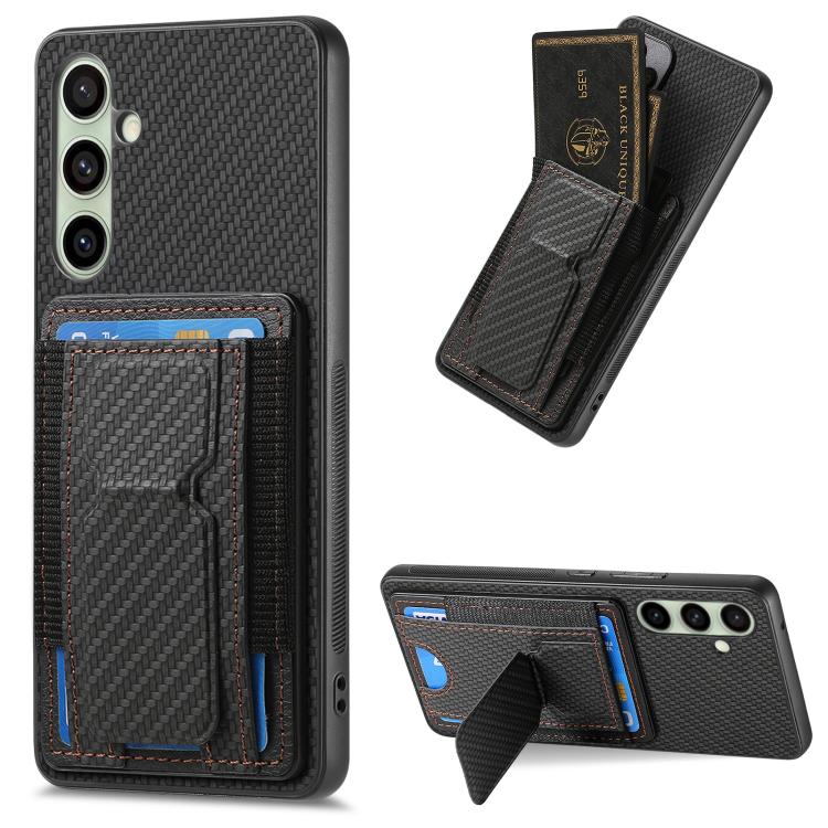 Carbon Fiber Fold Stand Elastic Card Bag Phone Case