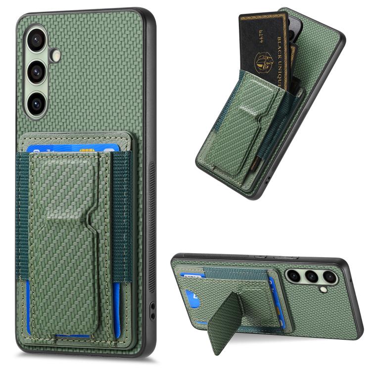 Carbon Fiber Fold Stand Elastic Card Bag Phone Case