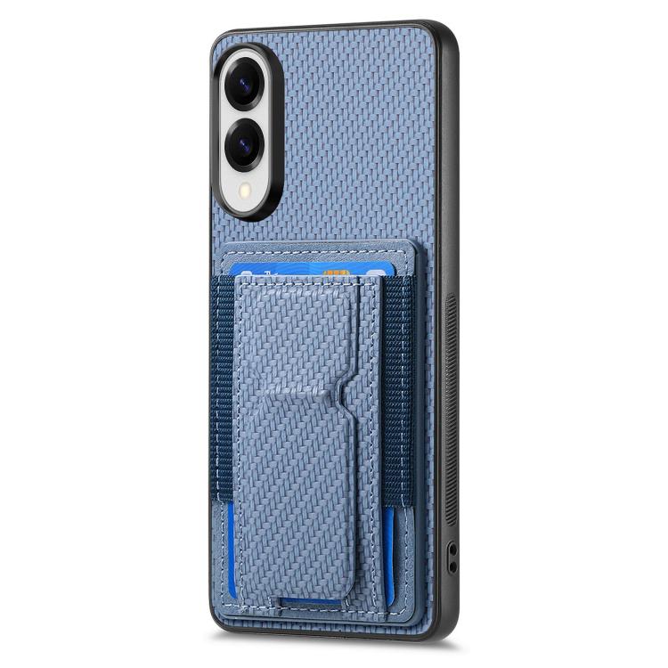 Carbon Fiber Fold Stand Elastic Card Bag Phone Case