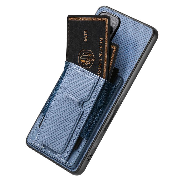 Carbon Fiber Fold Stand Elastic Card Bag Phone Case