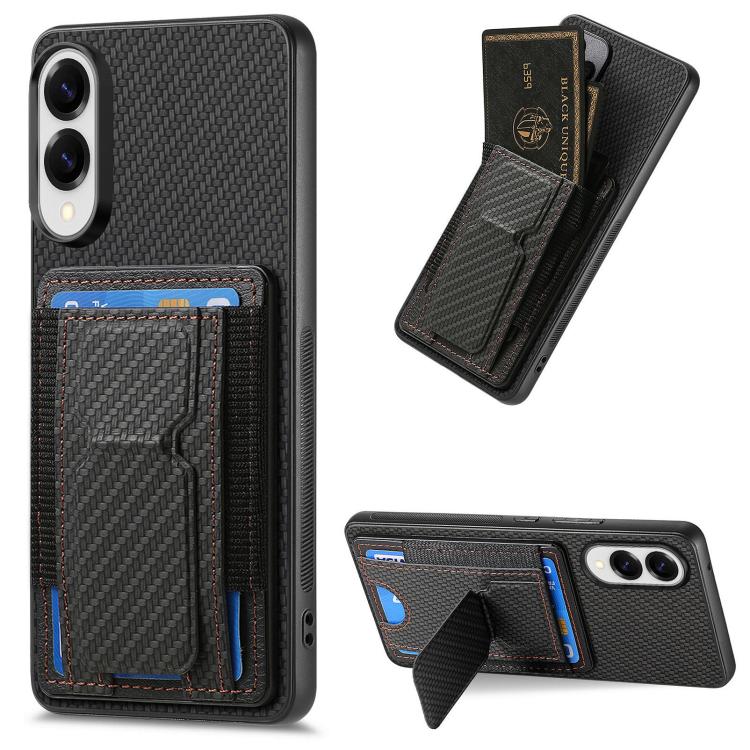 Carbon Fiber Fold Stand Elastic Card Bag Phone Case