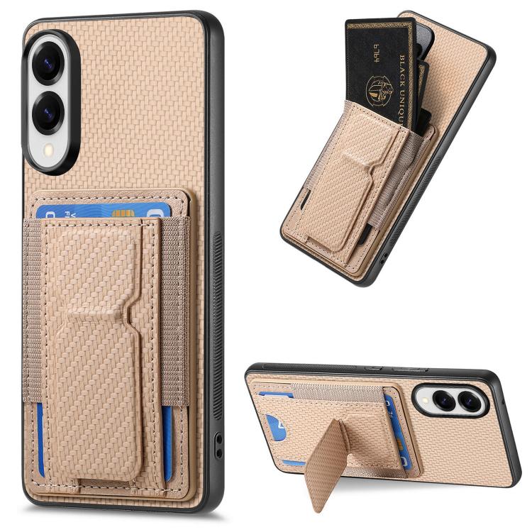 Carbon Fiber Fold Stand Elastic Card Bag Phone Case