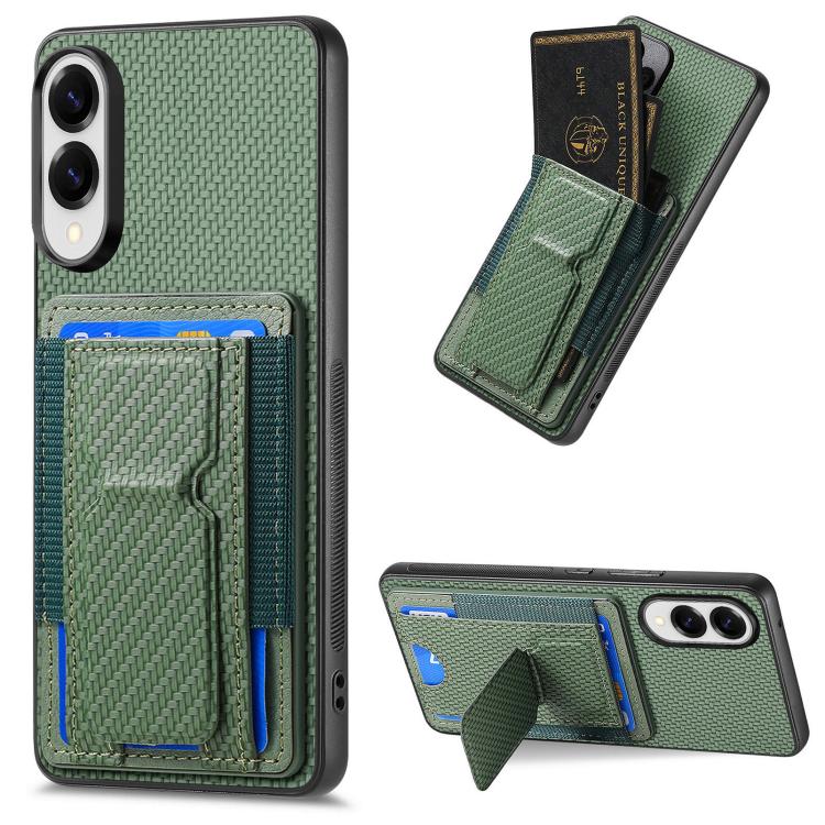 Carbon Fiber Fold Stand Elastic Card Bag Phone Case