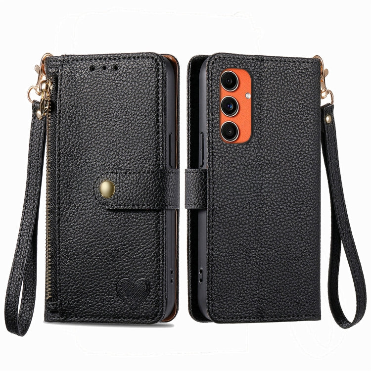 Love Zipper Lanyard Leather Phone Case