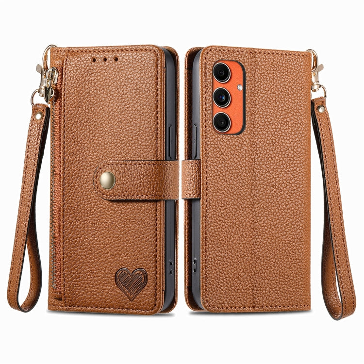Love Zipper Lanyard Leather Phone Case