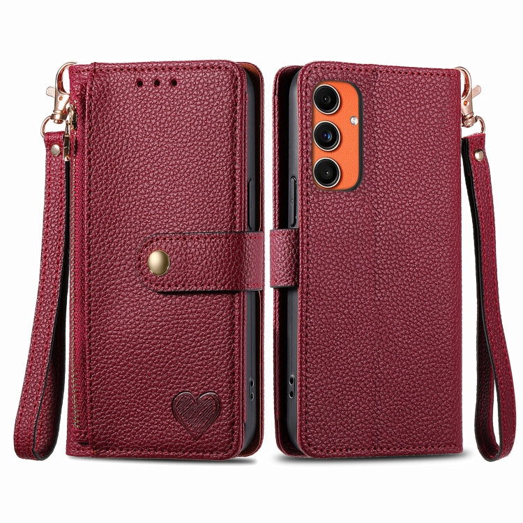 Love Zipper Lanyard Leather Phone Case