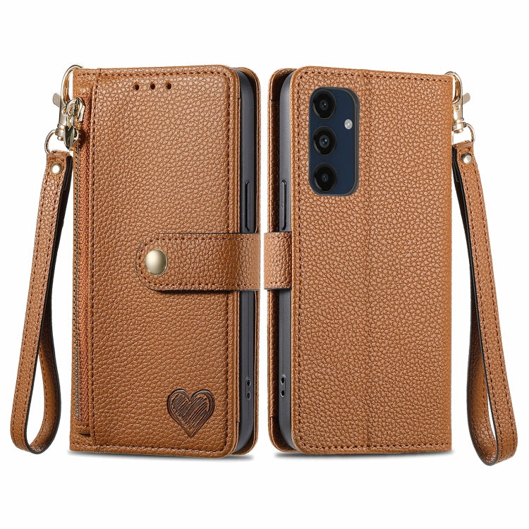 Love Zipper Lanyard Leather Phone Case