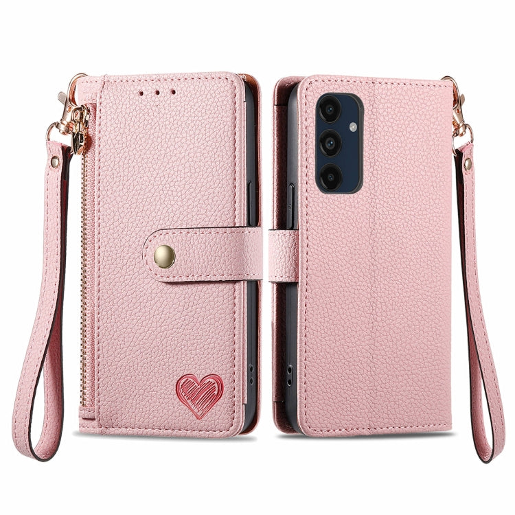 Love Zipper Lanyard Leather Phone Case