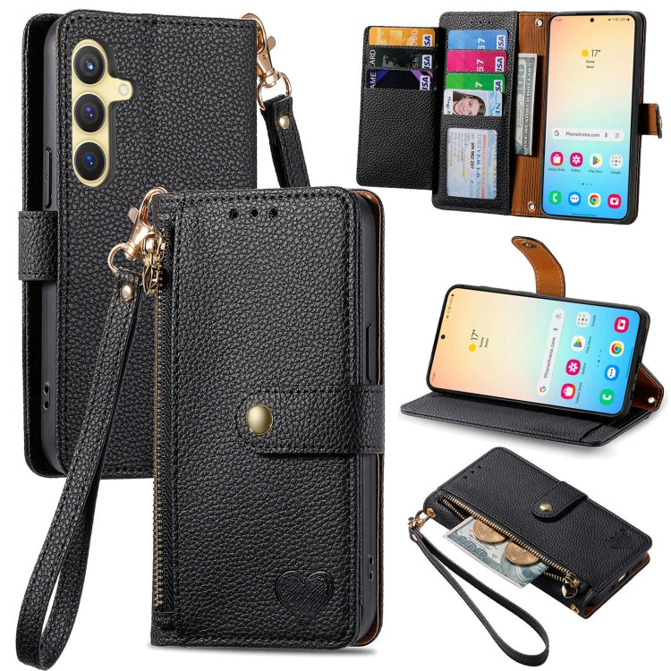 Love Zipper Lanyard Leather Phone Case