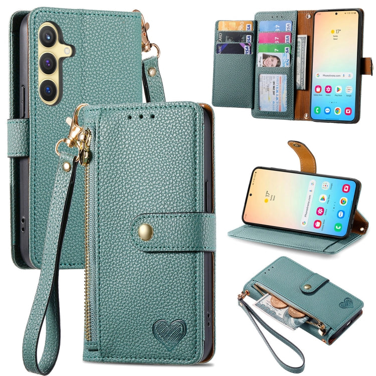 Love Zipper Lanyard Leather Phone Case