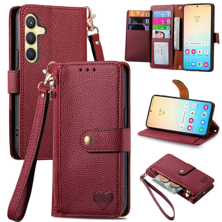 Love Zipper Lanyard Leather Phone Case