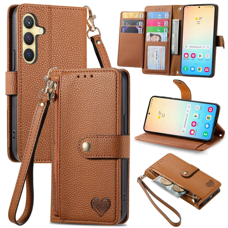 Love Zipper Lanyard Leather Phone Case