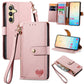 Love Zipper Lanyard Leather Phone Case