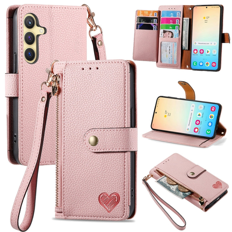 Love Zipper Lanyard Leather Phone Case