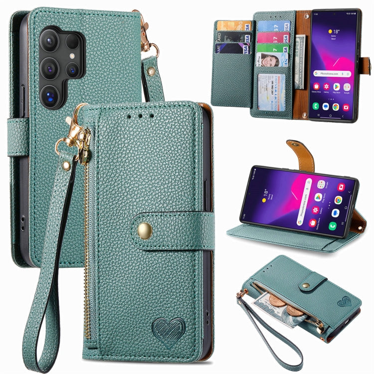 Love Zipper Lanyard Leather Phone Case