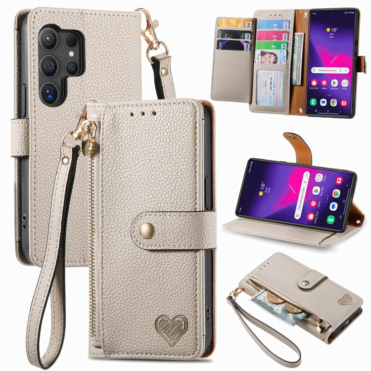 Love Zipper Lanyard Leather Phone Case