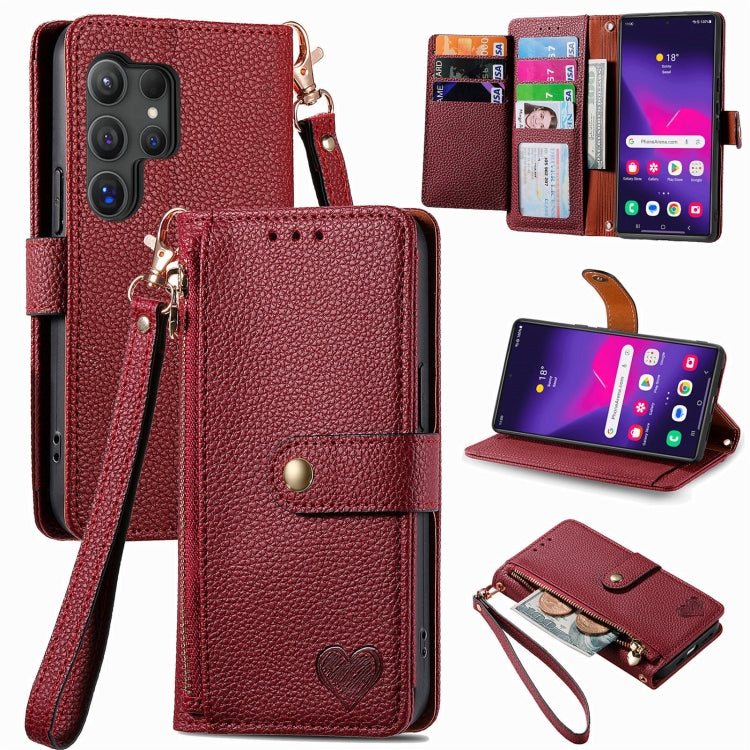 Love Zipper Lanyard Leather Phone Case