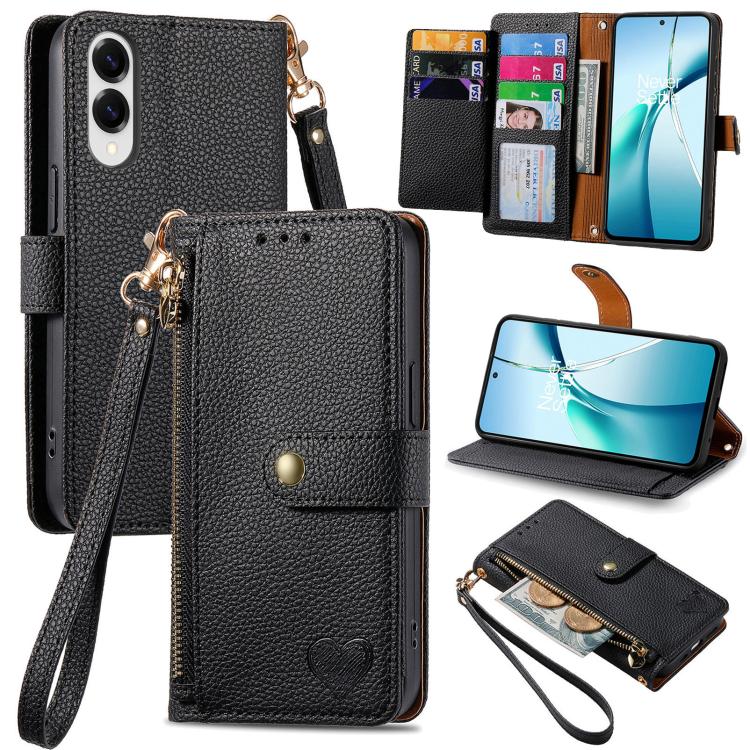Love Zipper Lanyard Leather Phone Case