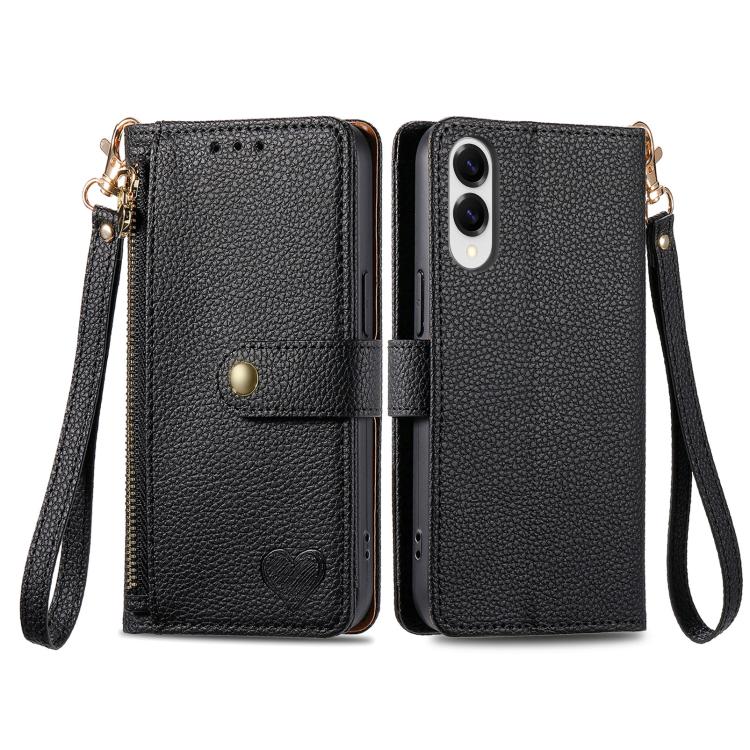 Love Zipper Lanyard Leather Phone Case