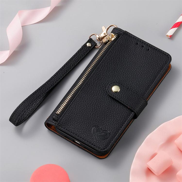 Love Zipper Lanyard Leather Phone Case