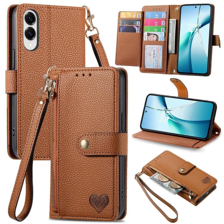 Love Zipper Lanyard Leather Phone Case
