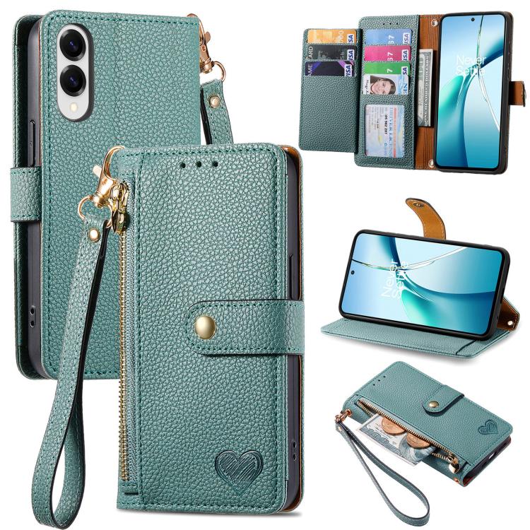 Love Zipper Lanyard Leather Phone Case