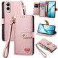 Love Zipper Lanyard Leather Phone Case