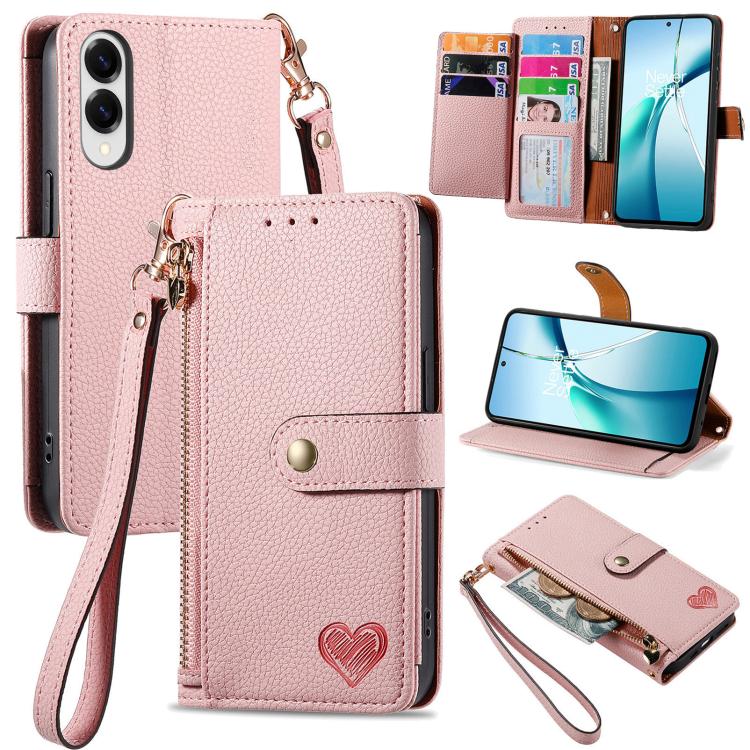 Love Zipper Lanyard Leather Phone Case
