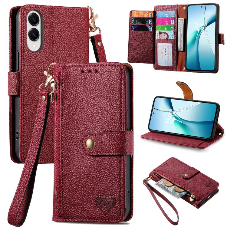 Love Zipper Lanyard Leather Phone Case