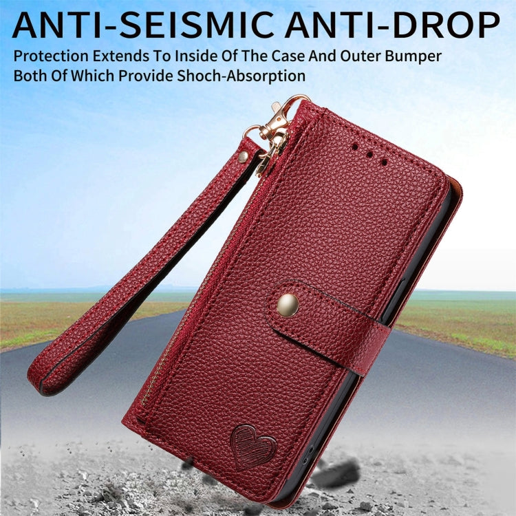 Love Zipper Lanyard Leather Phone Case