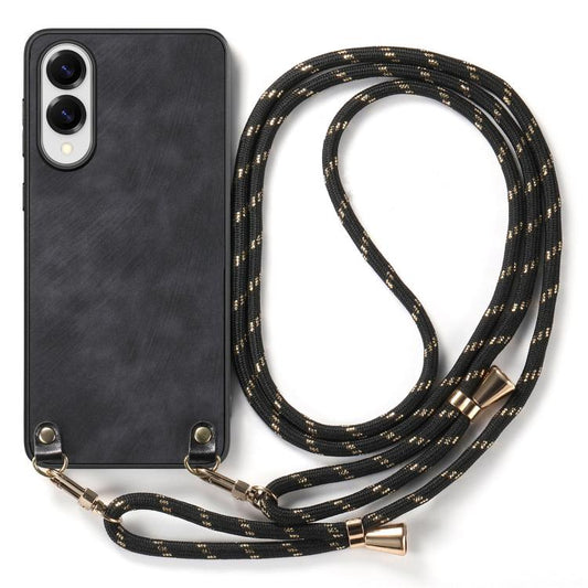 Vintage Leather PC Back Cover Phone Case with Crossbody Strap