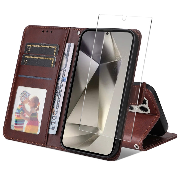 ENKAY Card Wallet Calf Texture Leather Phone Case with Screen Film