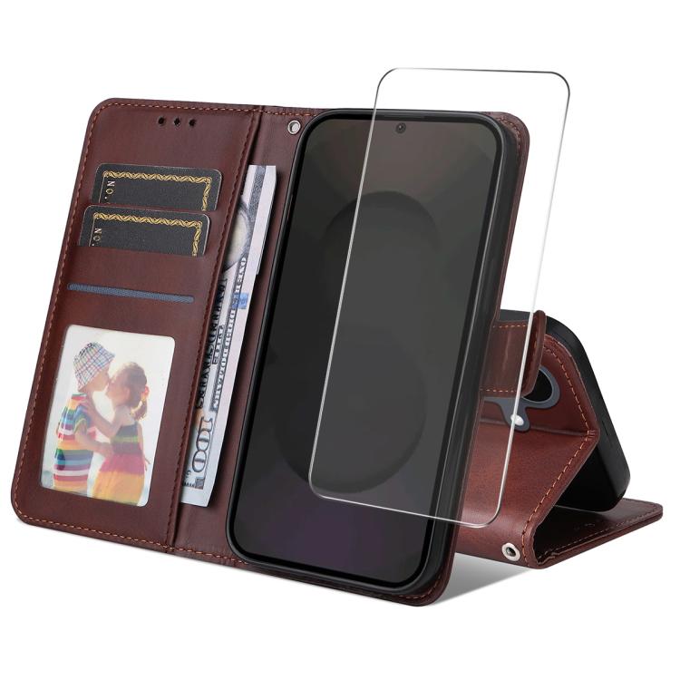 ENKAY Card Wallet Calf Texture Leather Phone Case with Screen Film
